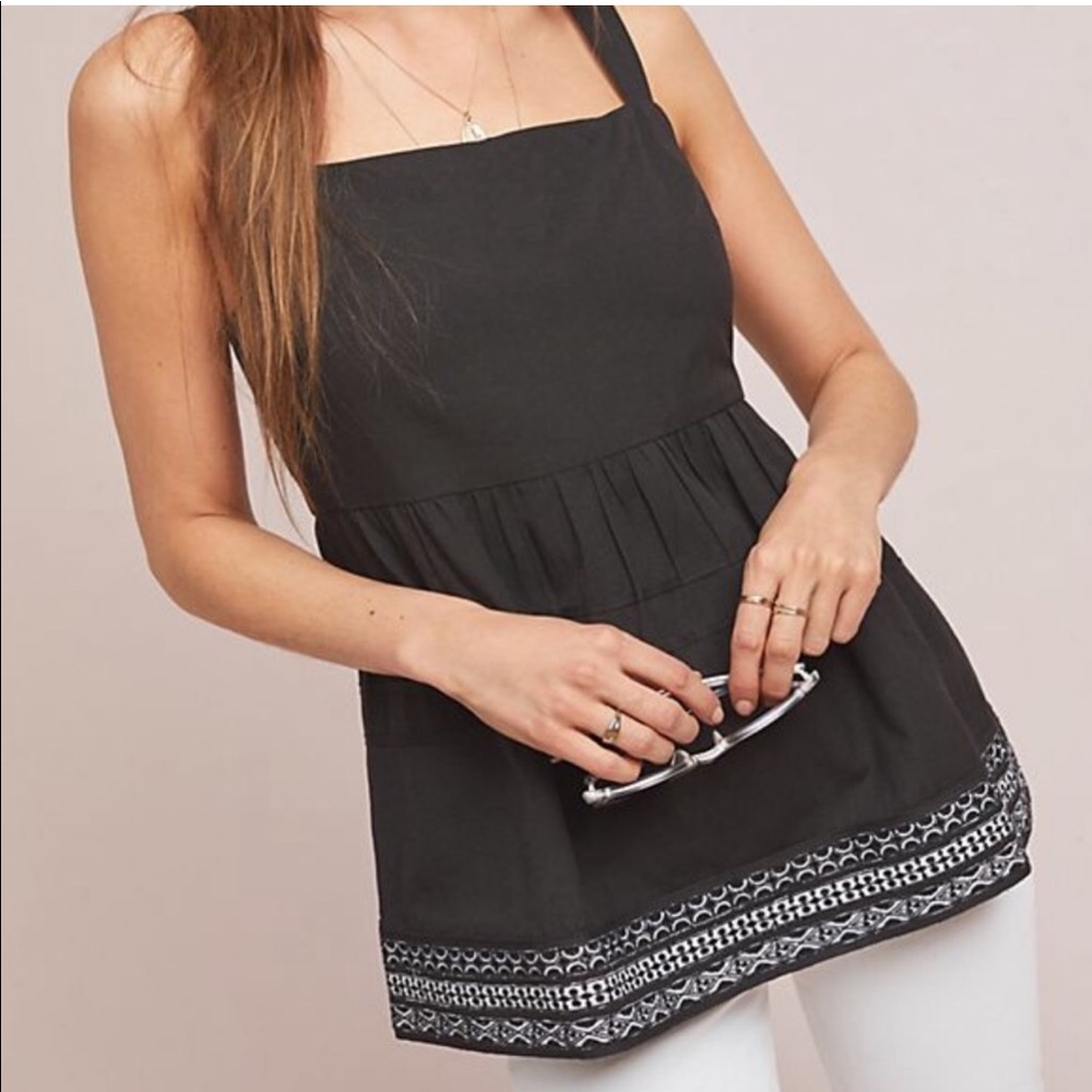 Anthropologie Amit aggarwal black top button back strap linen Olivia